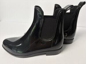 Time And Tru Women's 6M Rain Boots Black Rubber Ankle Boot